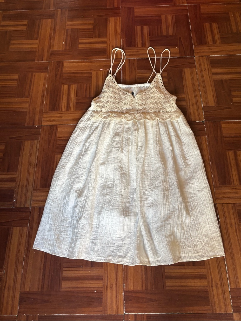 Zara White Crochet-Gauze Babydoll Mini Dress - Picture 2 of 6